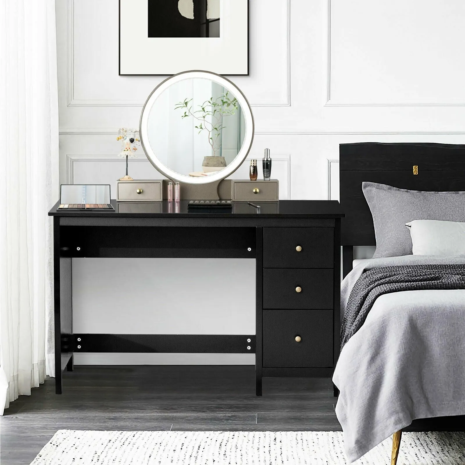 3 Drawer Computer Writing Desk - Black