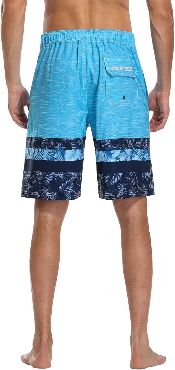 AXESEA Mens Swim Trunks Quick Dry Surf Long Elastic with Pockets Swimwear Bathing Suits No Mesh Lining
