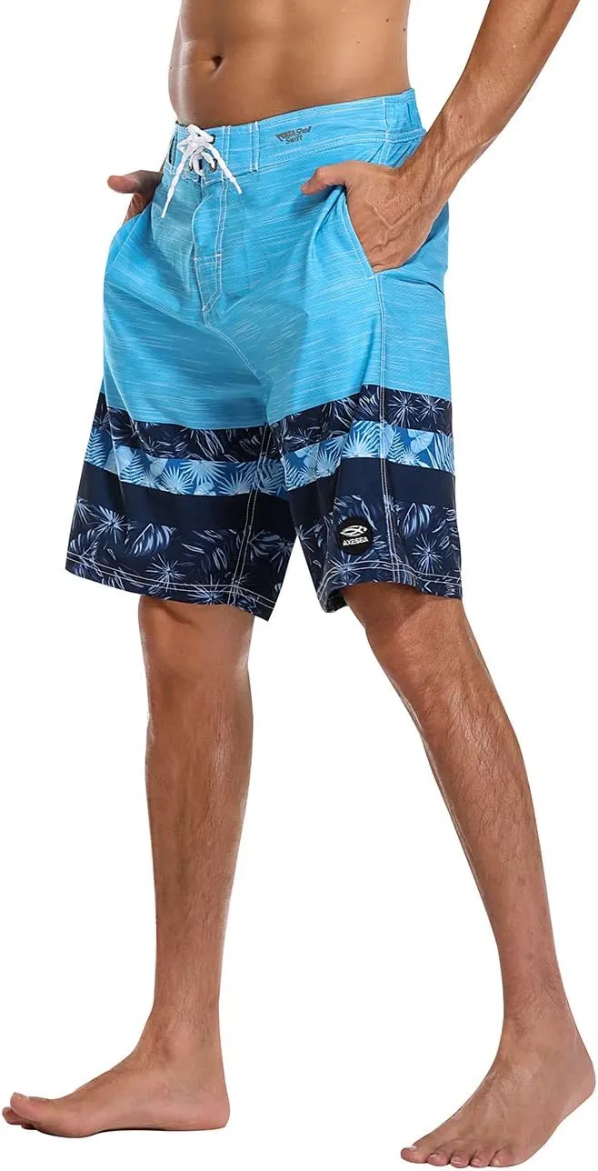 AXESEA Mens Swim Trunks Quick Dry Surf Long Elastic with Pockets Swimwear Bathing Suits No Mesh Lining