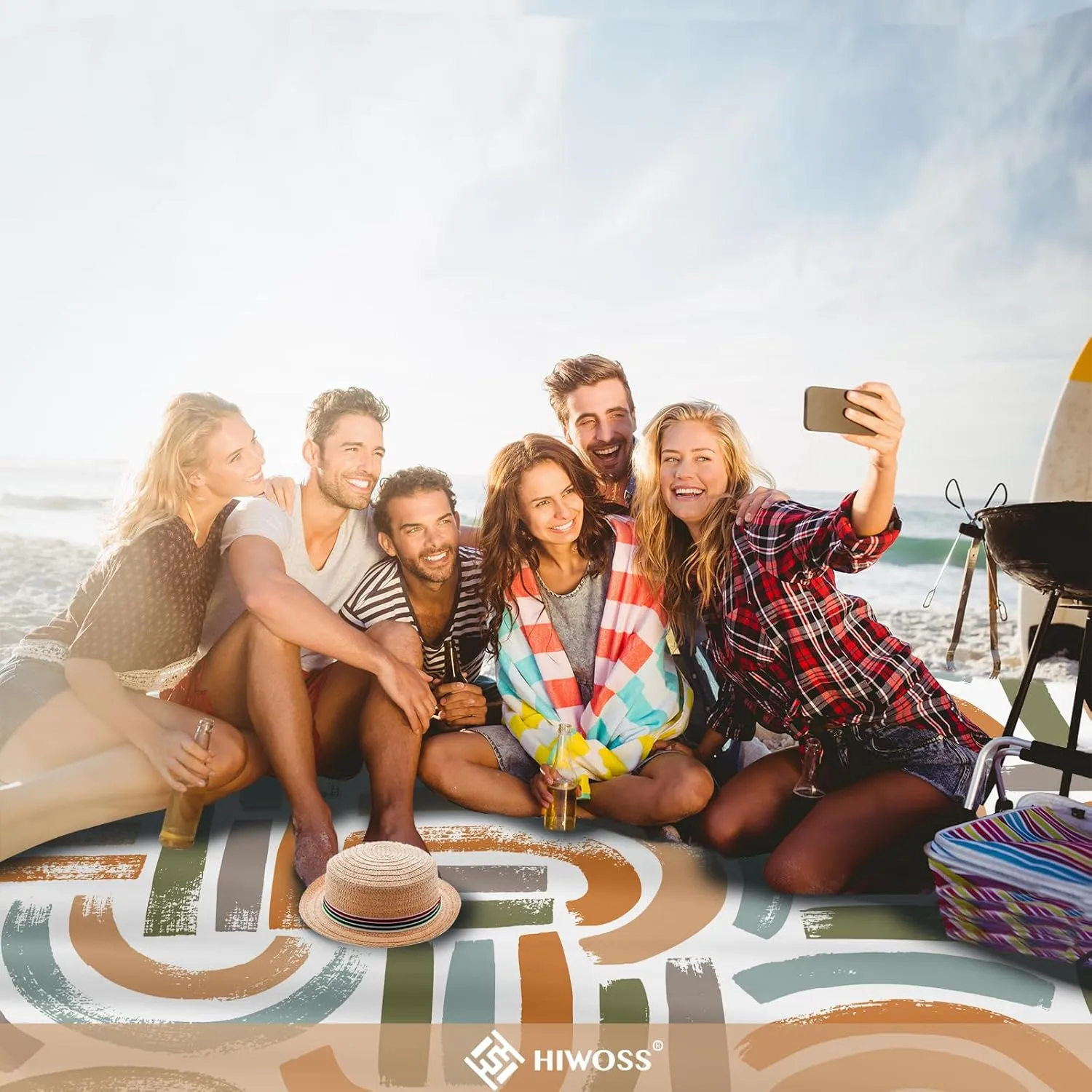 Beach Blanket Waterproof Sandproof Oversized 95x 80,Sand Free Beach Mat with Corner Pockets,Portable Mesh Bag for Travel and Outdoor Camping (Maze)