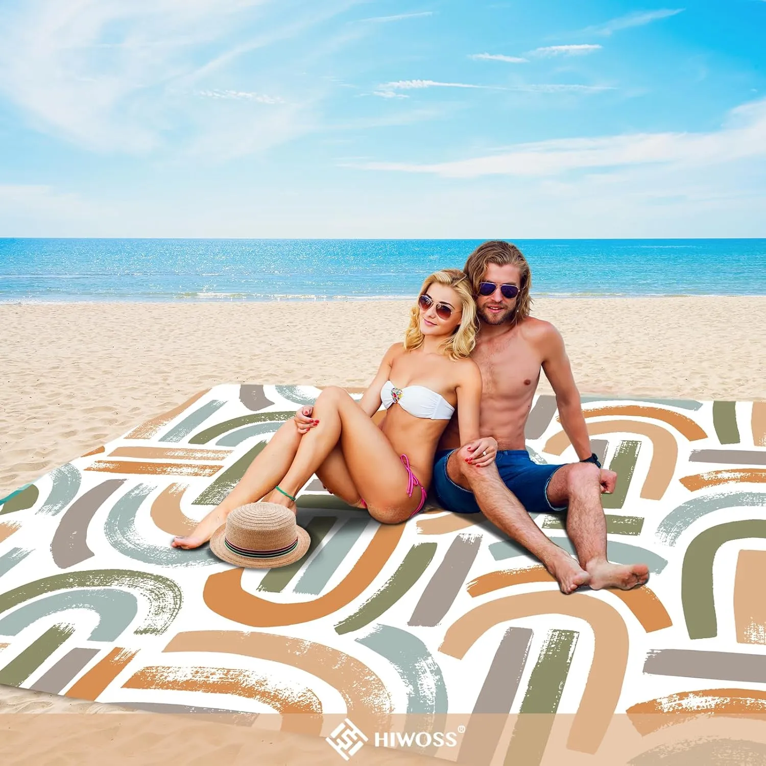 Beach Blanket Waterproof Sandproof Oversized 95x 80,Sand Free Beach Mat with Corner Pockets,Portable Mesh Bag for Travel and Outdoor Camping (Maze)