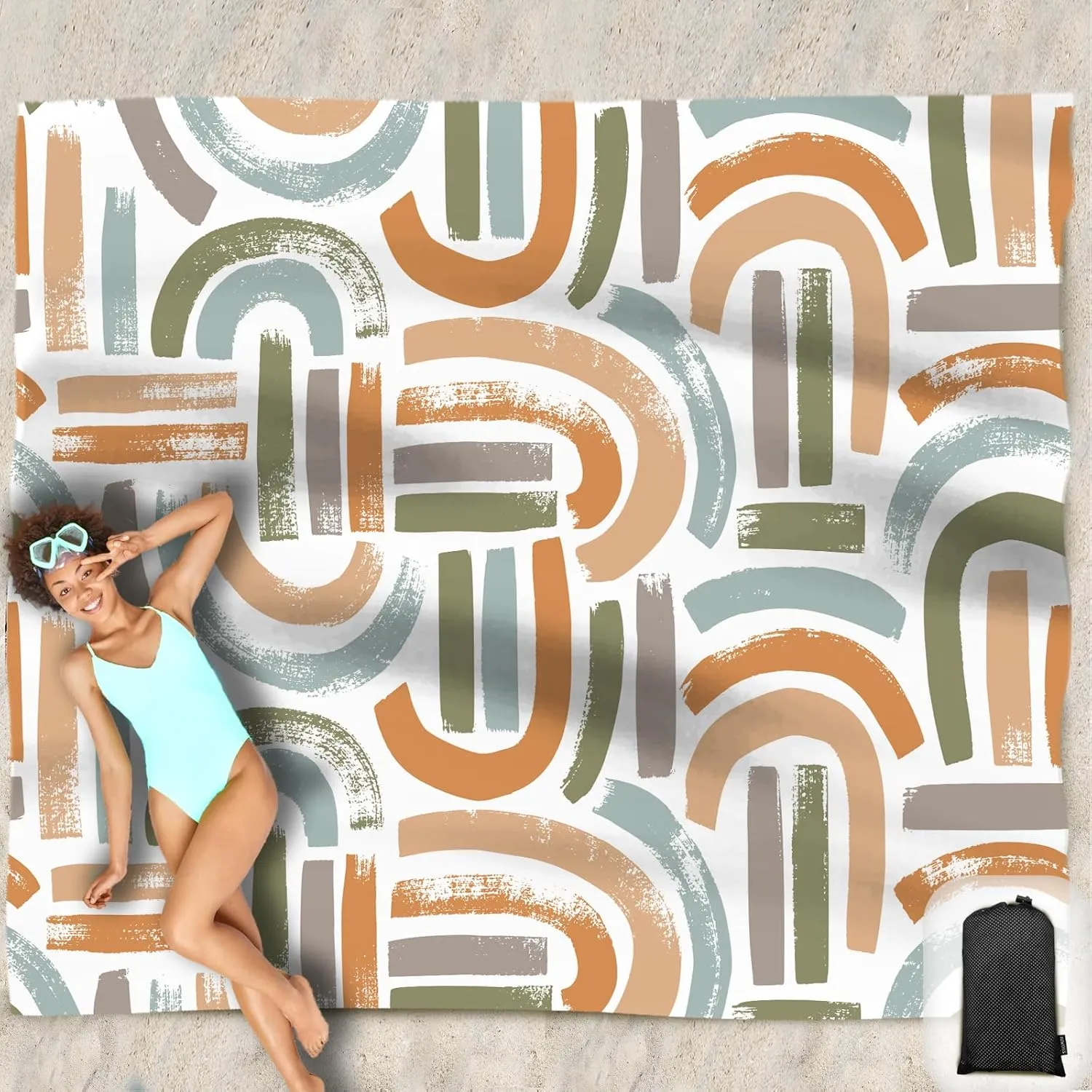 Beach Blanket Waterproof Sandproof Oversized 95x 80,Sand Free Beach Mat with Corner Pockets,Portable Mesh Bag for Travel and Outdoor Camping (Maze)