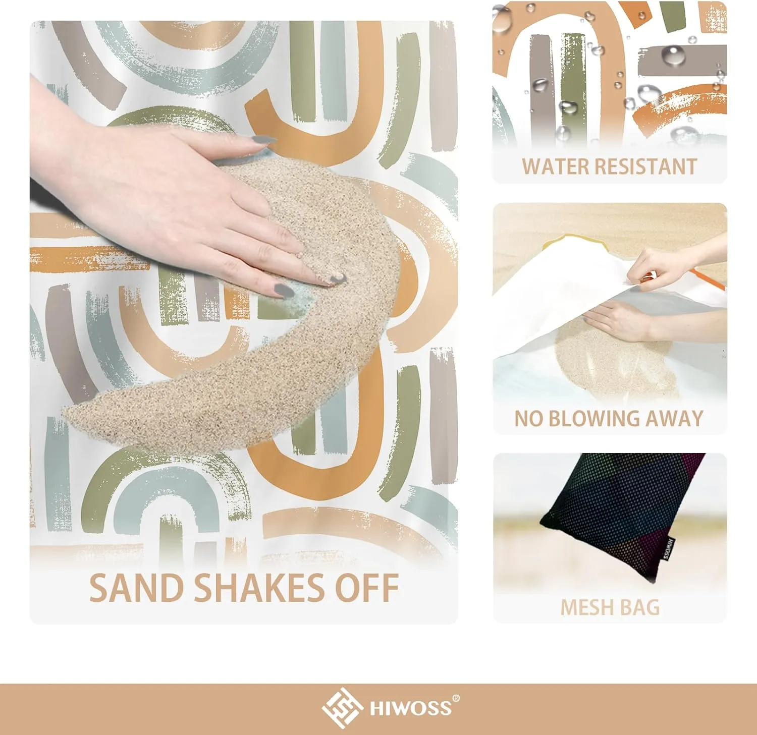 Beach Blanket Waterproof Sandproof Oversized 95x 80,Sand Free Beach Mat with Corner Pockets,Portable Mesh Bag for Travel and Outdoor Camping (Maze)