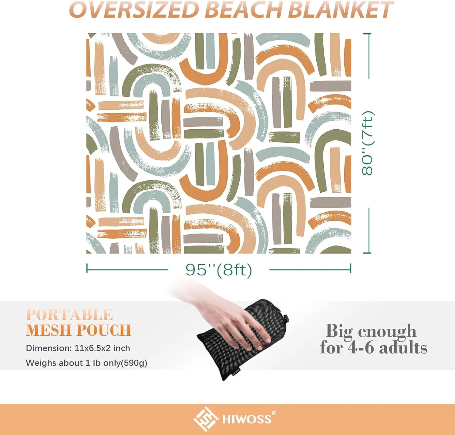Beach Blanket Waterproof Sandproof Oversized 95x 80,Sand Free Beach Mat with Corner Pockets,Portable Mesh Bag for Travel and Outdoor Camping (Maze)