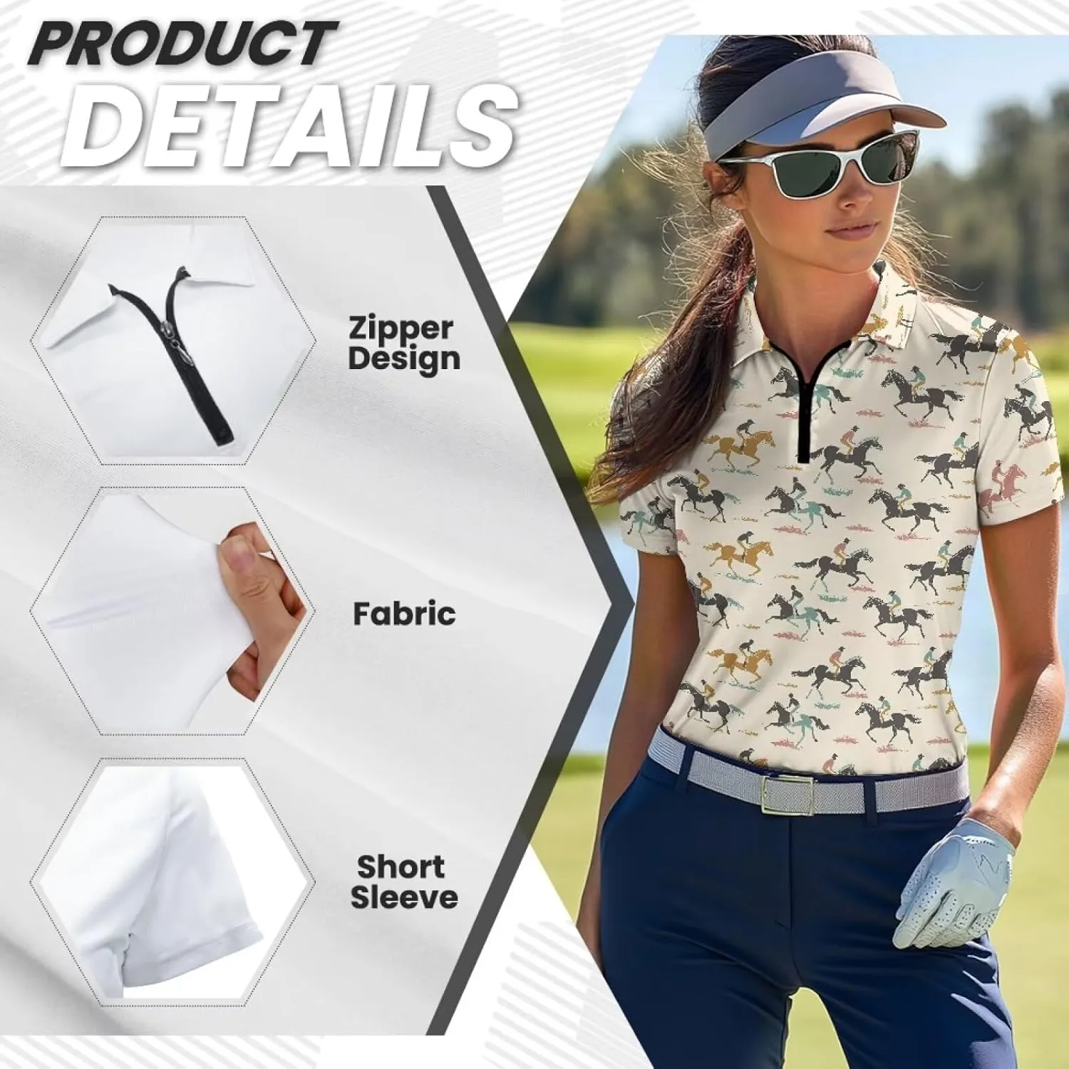 Biyejit Women's Golf Shirts Short Sleeve Quarter Zip Workout Tops for Women Moisture Wicking Dry Fit Polo Shirts