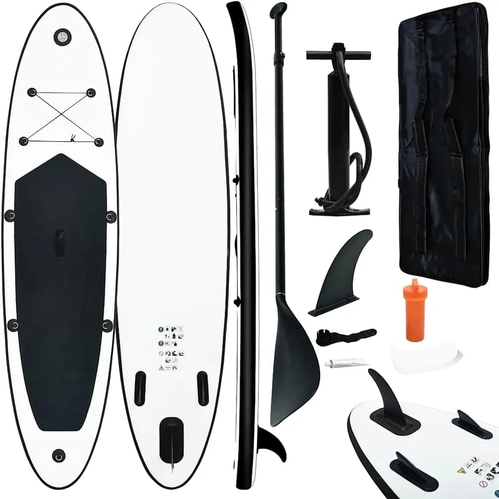 Enhance Your Water Sports Experience with Inflatable Stand Up Paddle Board Set, Durable Materials, Lightweight Design, Black and White