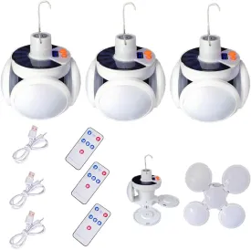 Foldable Solar Tent Camping Lamp Battery Rechargeable Lantern Hanging Remote Control Portable Collapsible 45 LED Light 5 Mode USB Power Outage Outdoor Waterproof Fishing Emergency 3 Pack