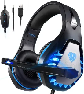 Gaming Headset with Microphone for PC, PS4, PS5, Headset Noise Cancelling Gaming Headphones for Switch, Laptop, Mac, Xbox Series X/S, Headphones with LED Lights, Deep Bass for Kids Adults, Deep Black