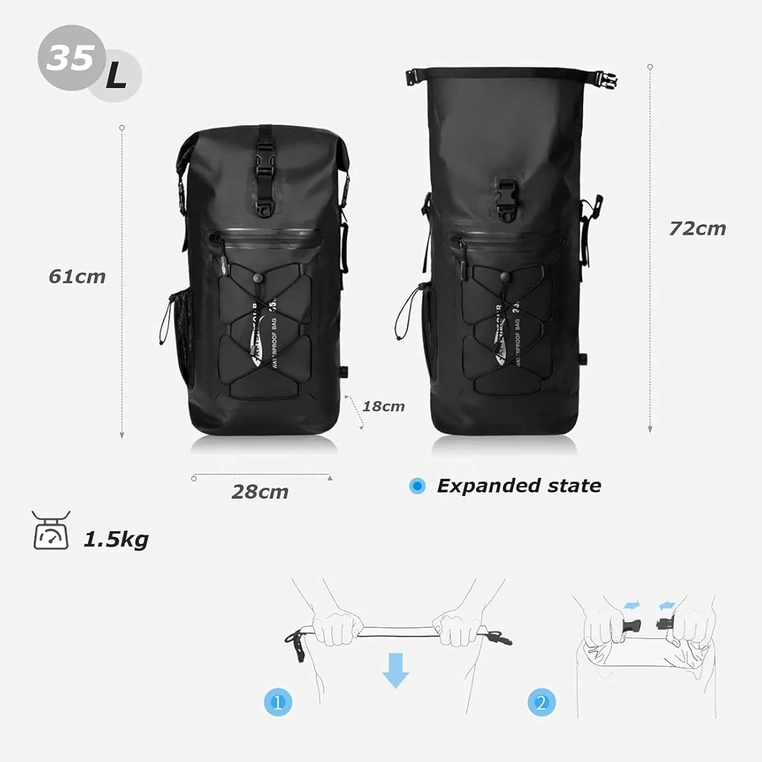 Heavy Duty Waterproof Dry Bag Backpack, 35L Roll-Top Floating Dry Bag Backpack for Kayaking, Rafting, Boating(Blue)