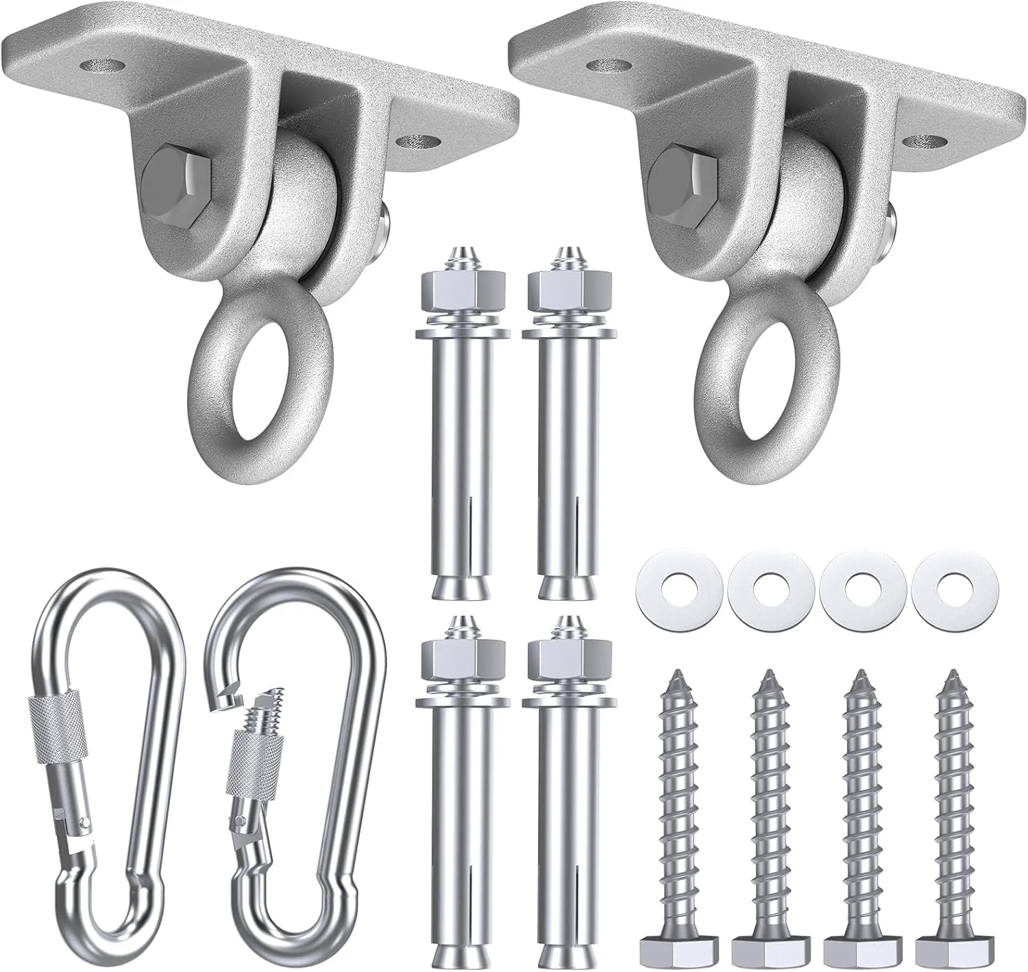 Highpro Swing Hangers for Wooden Sets Pack of 2 Heavy Duty Swingset Hardware with Locking Hooks for Patio, Porch, Playground Indoor/Outdoor, Silver