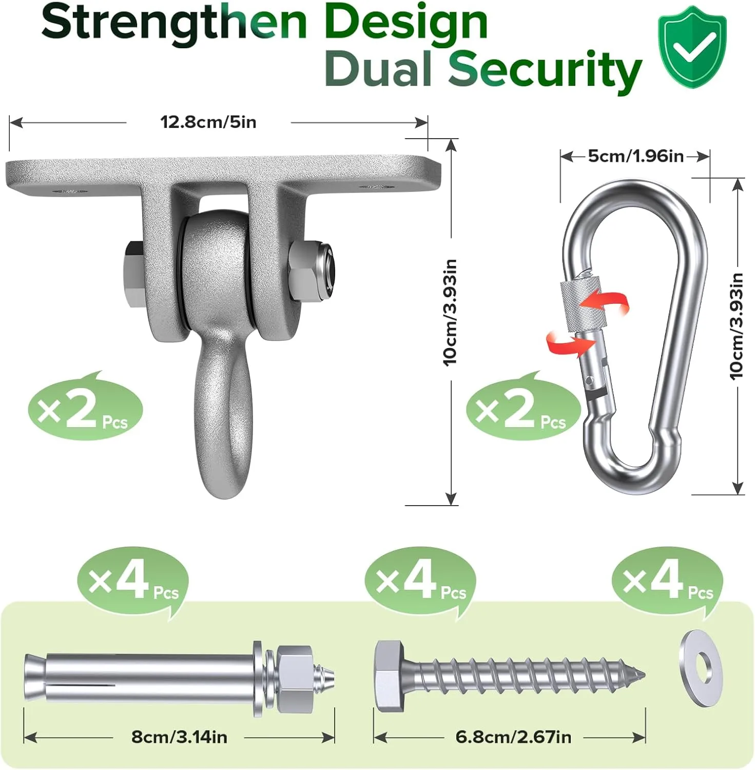 Highpro Swing Hangers for Wooden Sets Pack of 2 Heavy Duty Swingset Hardware with Locking Hooks for Patio, Porch, Playground Indoor/Outdoor, Silver