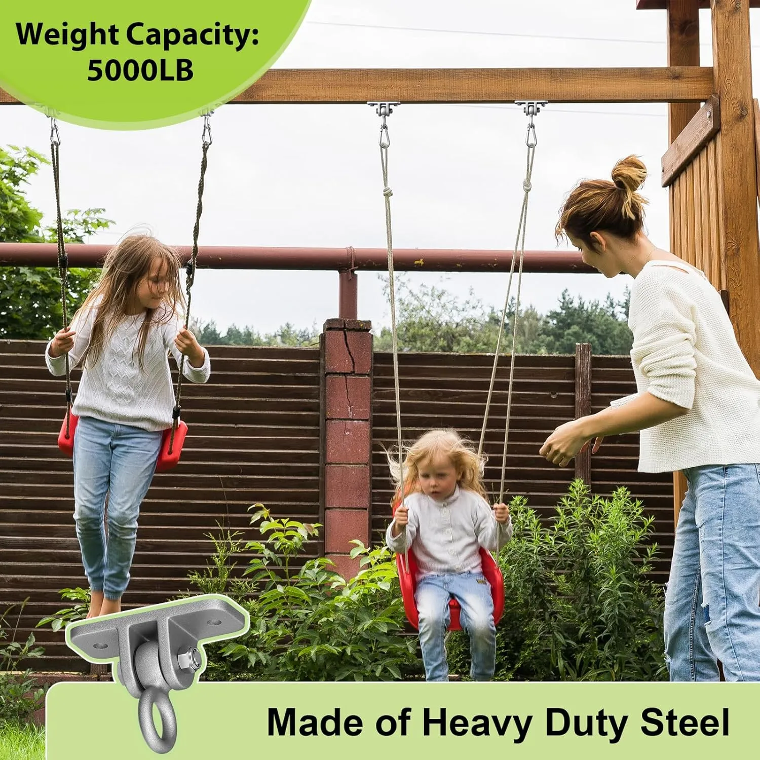 Highpro Swing Hangers for Wooden Sets Pack of 2 Heavy Duty Swingset Hardware with Locking Hooks for Patio, Porch, Playground Indoor/Outdoor, Silver