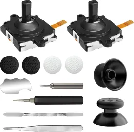 Joystick Replacement Kit for Oculus Quest 2 Controller, Repair Kit for Meta Quest 3 Controller, Include 2 Joysticks, T5 Screwdriver, Tweezer, Pry Tool, 4 Thumbstick Grips (Gray-13-in one)