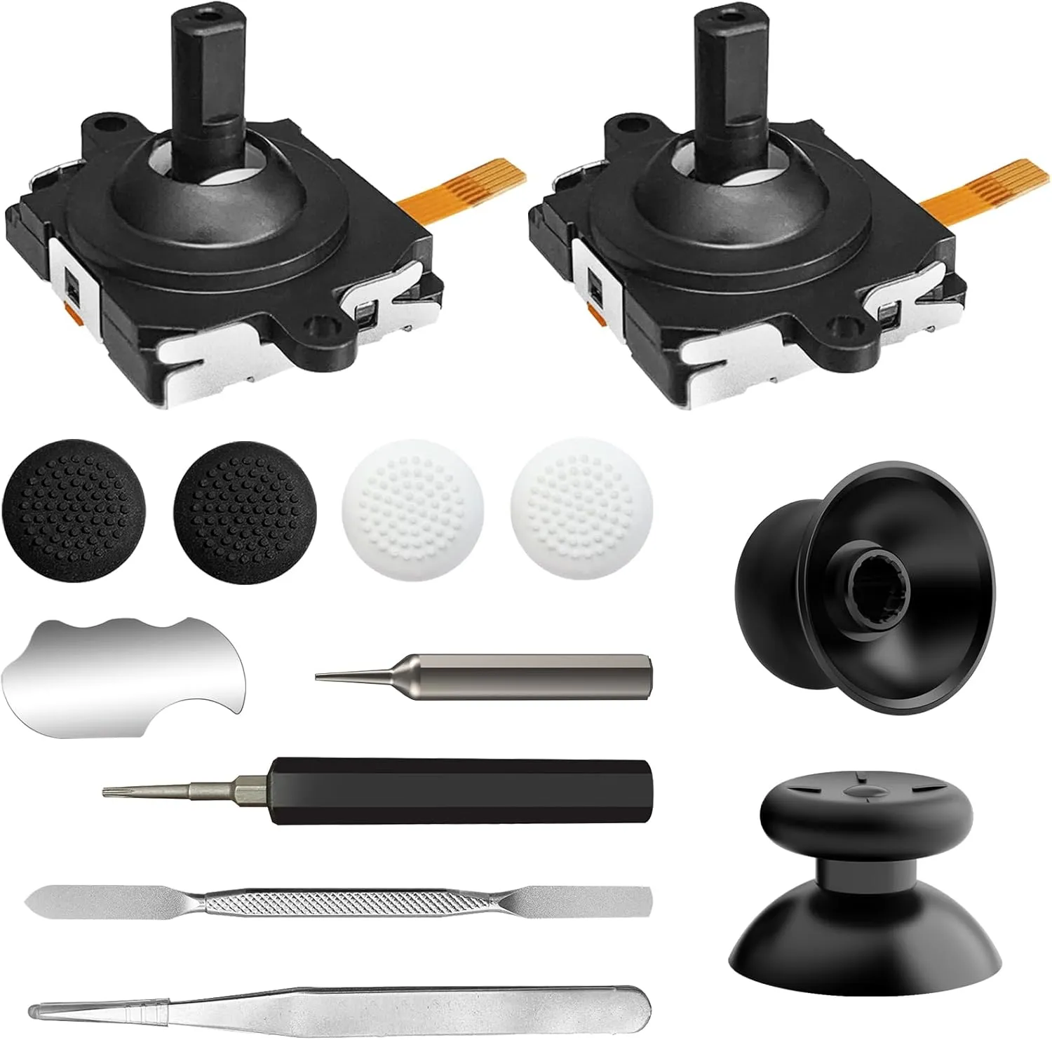 Joystick Replacement Kit for Oculus Quest 2 Controller, Repair Kit for Meta Quest 3 Controller, Include 2 Joysticks, T5 Screwdriver, Tweezer, Pry Tool, 4 Thumbstick Grips (Gray-13-in one)