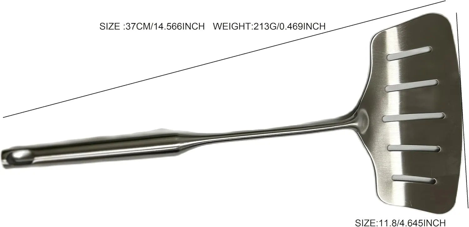 Large Spatula Turner Wide Slotted 304 Stainless Steel Flipper Cooking Utensil Serving Kitchen Tool Heat Proof for Frying Grilling Durable Easy To Clean 14.566 Inches