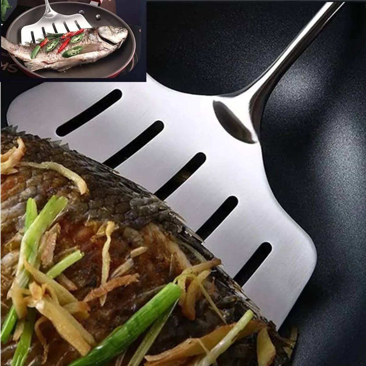 Large Spatula Turner Wide Slotted 304 Stainless Steel Flipper Cooking Utensil Serving Kitchen Tool Heat Proof for Frying Grilling Durable Easy To Clean 14.566 Inches