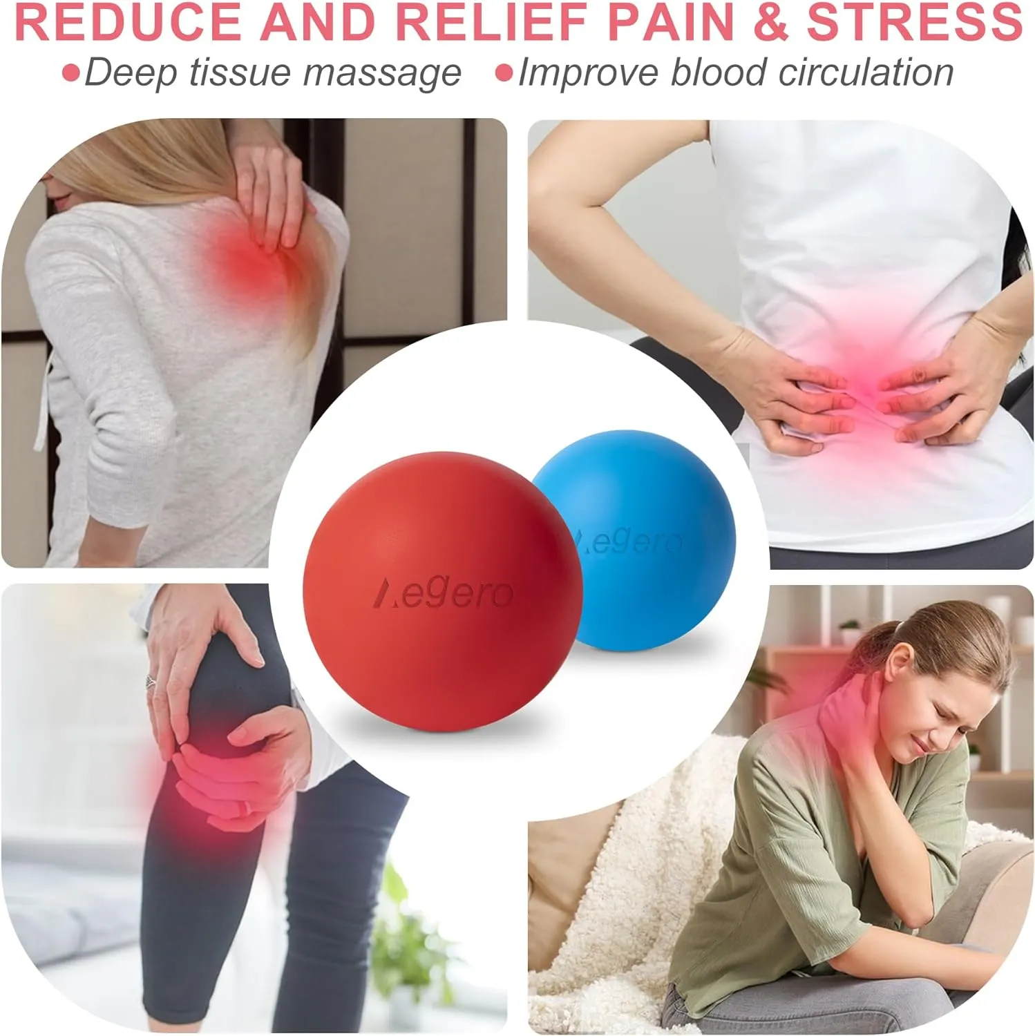 Massage Lacrosse Balls for Myofascial Release,Yoga Deep Tissue Massage,Trigger Point Therapy and Foot Plantar Fasciitis,Muscle Soreness Massager Ball (2Pack, Blue and Red)