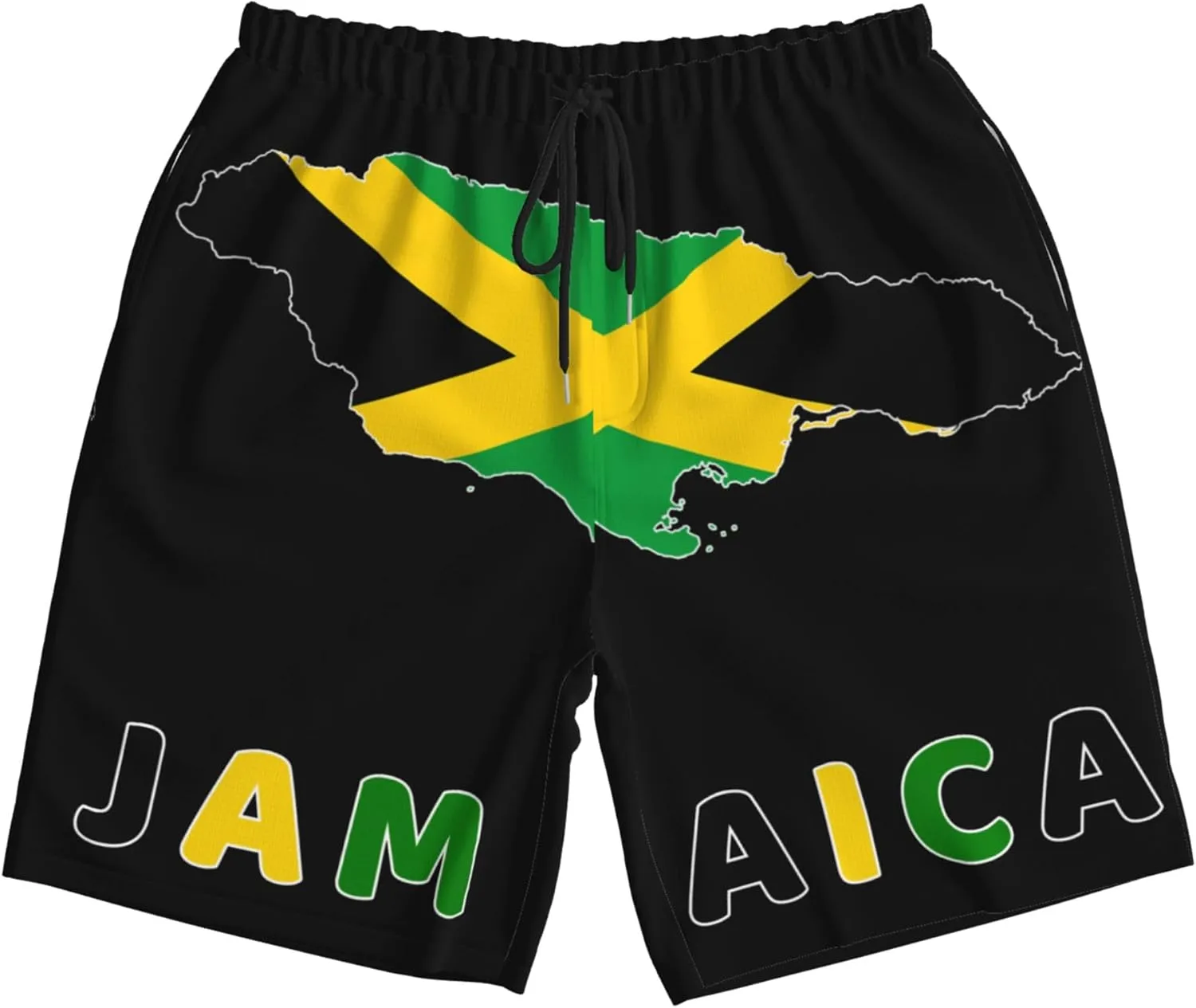 Mens Jamaica Swim Trunks Jamaican Flag Trunk Beach Shorts Quick Dry Board Shorts Summer Party Shorts Pockets Mesh