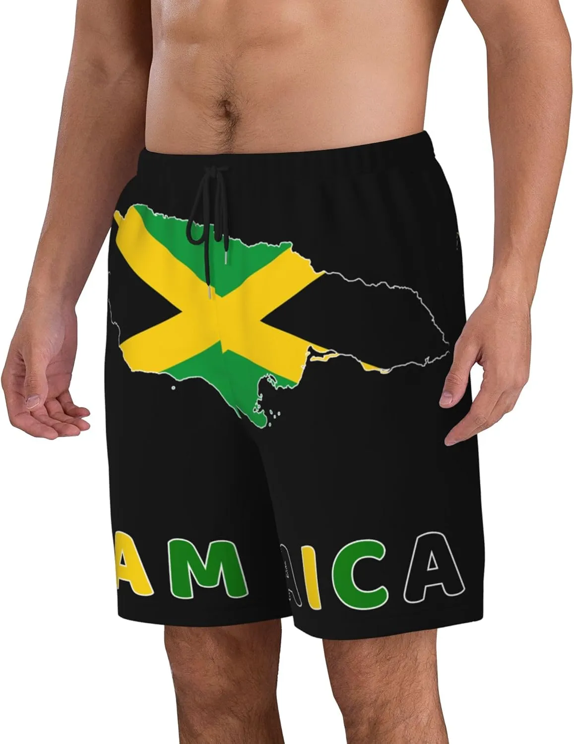 Mens Jamaica Swim Trunks Jamaican Flag Trunk Beach Shorts Quick Dry Board Shorts Summer Party Shorts Pockets Mesh