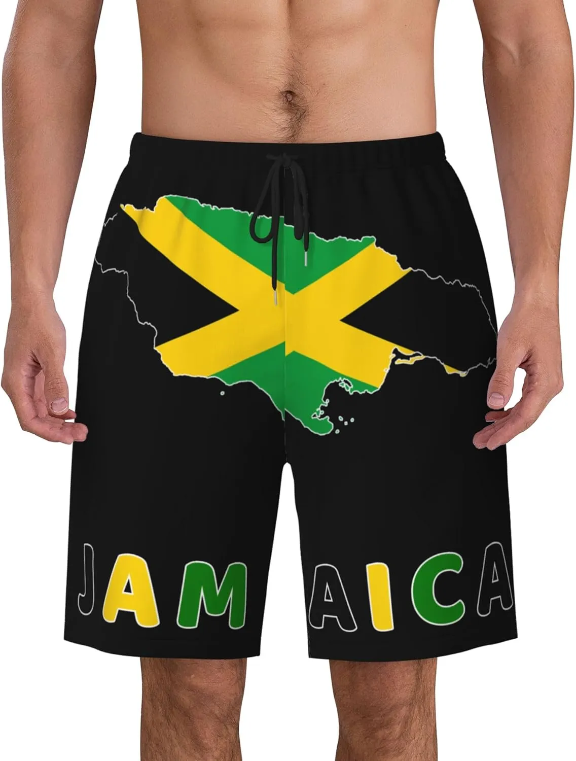 Mens Jamaica Swim Trunks Jamaican Flag Trunk Beach Shorts Quick Dry Board Shorts Summer Party Shorts Pockets Mesh