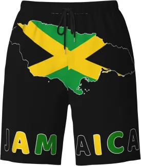 Mens Jamaica Swim Trunks Jamaican Flag Trunk Beach Shorts Quick Dry Board Shorts Summer Party Shorts Pockets Mesh