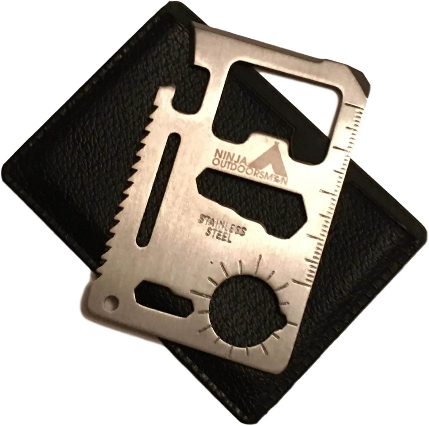 Ninja Outdoorsman 11 in 1 Stainless Steel Credit Card Pocket Sized Survival Multi-Functional Gadget Tool - Great Gift or Stocking Stuffer for Camping, Hiking or Emergency (Single, Silver)