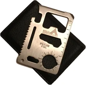 Ninja Outdoorsman 11 in 1 Stainless Steel Credit Card Pocket Sized Survival Multi-Functional Gadget Tool - Great Gift or Stocking Stuffer for Camping, Hiking or Emergency (Single, Silver)
