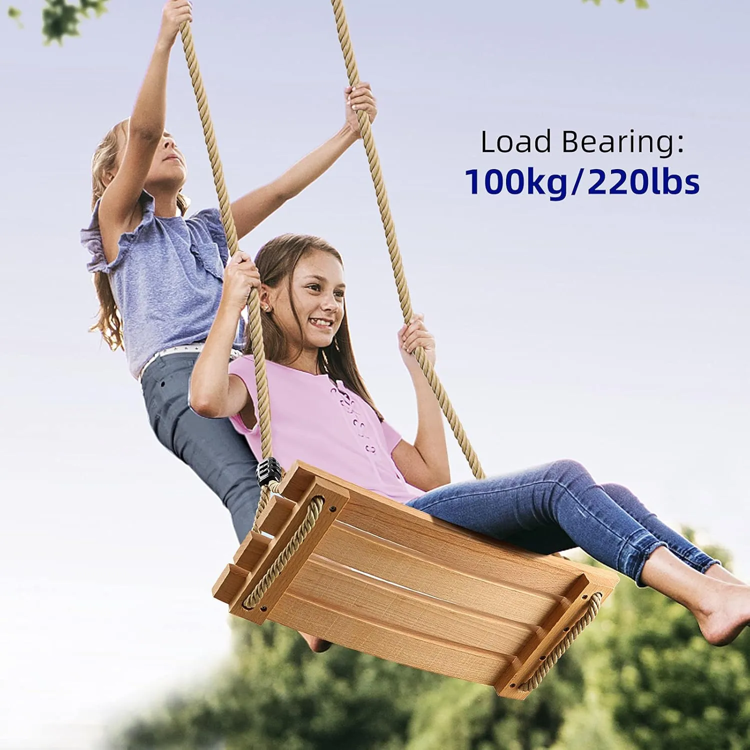 PELLOR Beech Wood Tree Swing Seat Hanging Swing Seat 16.5"x 7.9"x 0.6", Adjustable Rope Tree Swings Set for Kids Children Swings Chair Indoor and Outdoor Garden Play