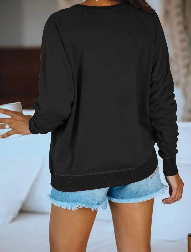 PRETTODAY Women's Casual Crew Neck Sweatshirts Raglan Long Sleeve Solid Tunic Tops Loose Pullovers