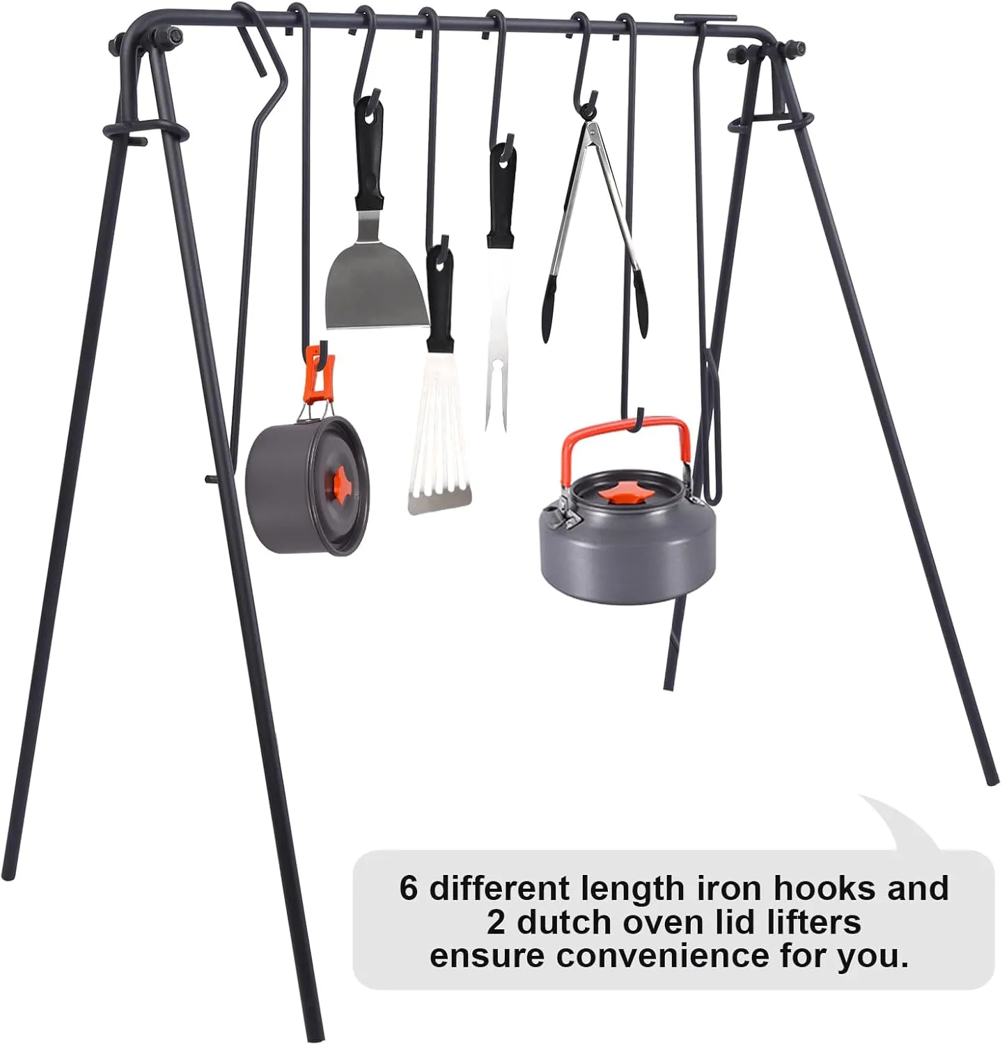 REDCAMP Grill Swing Campfire Grill Stand with Stainless Steel Grill Grate,Collapsible Campfire Cooking Rack w/6 Hooks,Portable Cookware Hanging Rack Camping Bonfire for Cookware&Dutch Oven,Rectangle