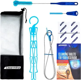 Reservoir Hydration Bladder Cleaning Kit - 6-In-1 Water Reservoir Cleaning Kit Of 3 Brushes, Collapsible Frame, (12) Cleansing Tablets & Carry Pouch - Cleaner Set For Back Pack Bladder