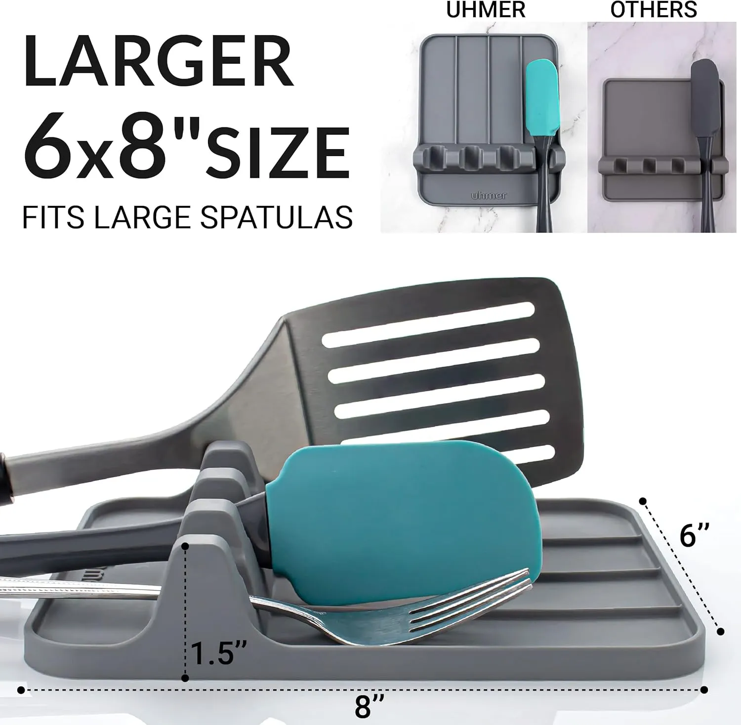 Silicone Utensil Rest and Spoon Holder, Heat Resistant Kitchen Spoon Rest for Multiple Utensils, Dishwasher Safe Drip Pad for Spatulas, Tongs, Ladles, and Spoons (Cool Gray)