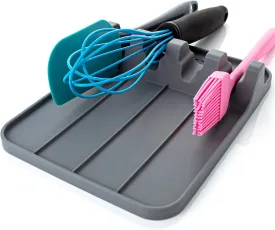 Silicone Utensil Rest and Spoon Holder, Heat Resistant Kitchen Spoon Rest for Multiple Utensils, Dishwasher Safe Drip Pad for Spatulas, Tongs, Ladles, and Spoons (Cool Gray)