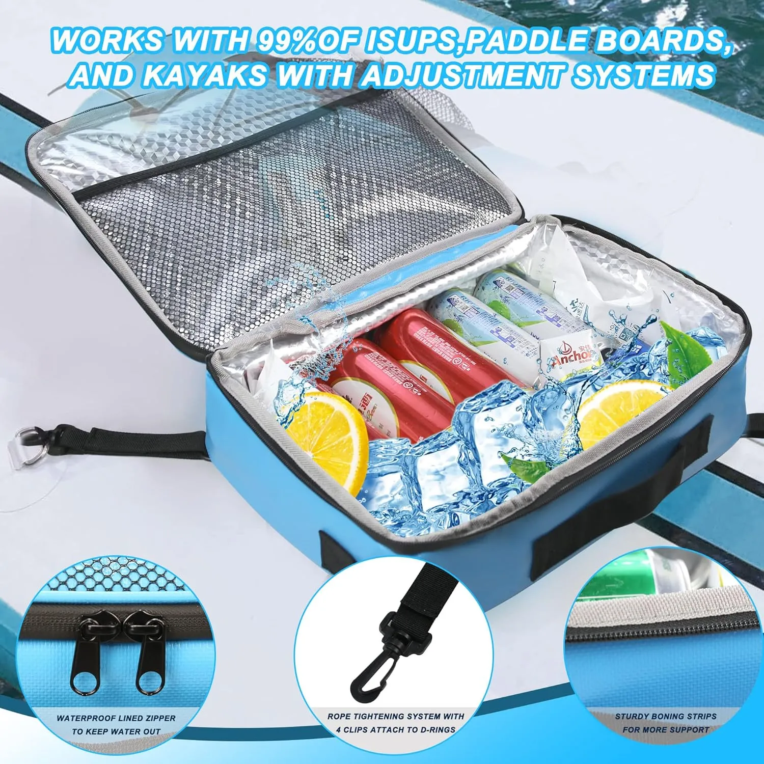 Sup Deck Cooler Bag - Deck Bag Waterproof, Side Handle, Shoulder Strap, Mesh Top Pocket, Deck Accessories