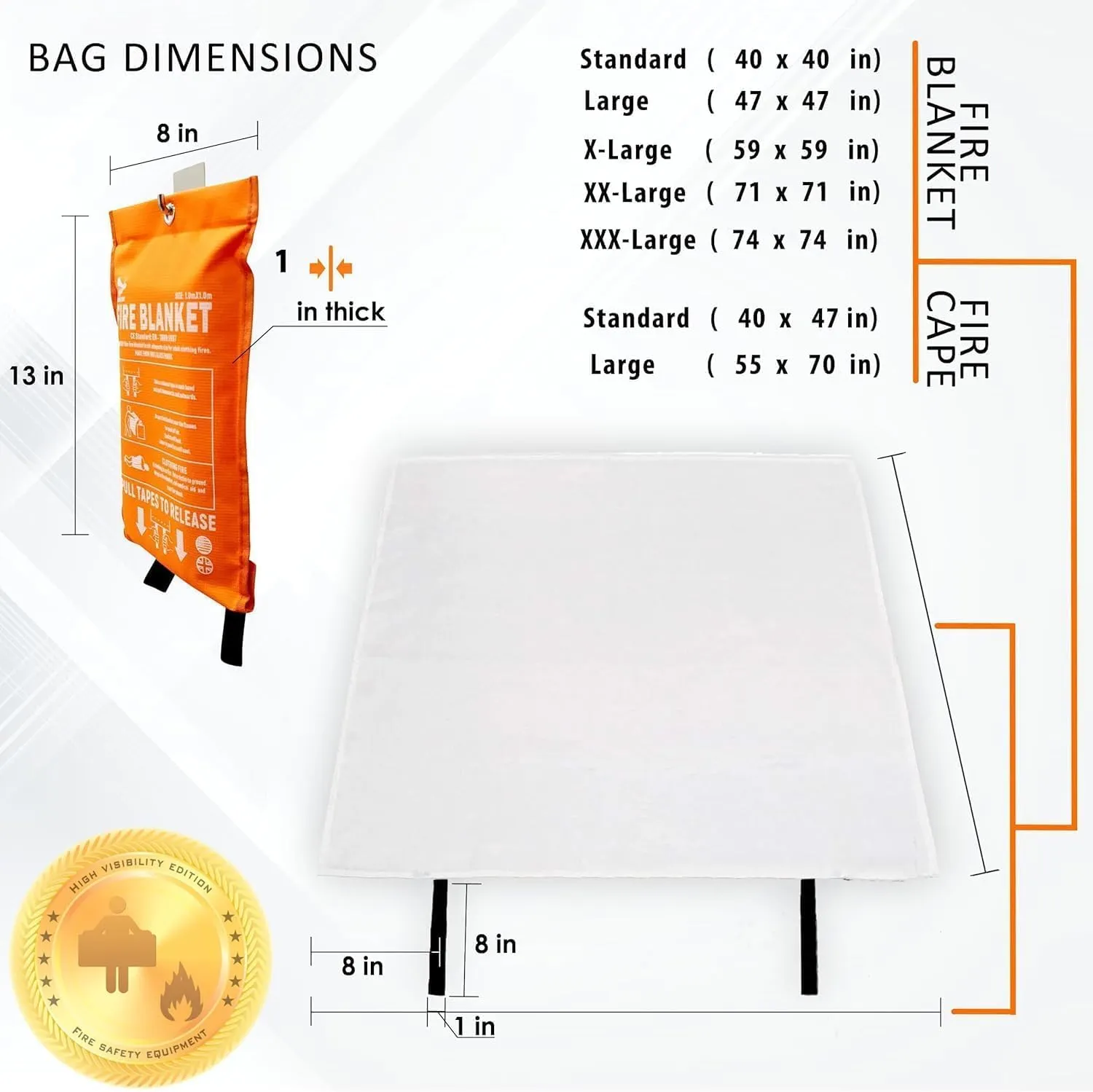 Supa Ant Emergency Fire Blanket for Home and Kitchen - 2 Pack 1500F High Visibility (Glow in The Dark) Smother Kitchen Fire Blanket - CE Certified Hero Fire Blankets Emergency for Home (40in)