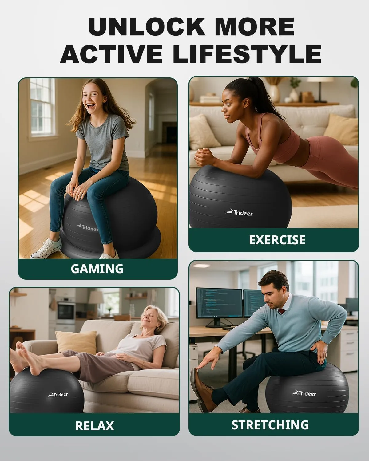 Trideer Yoga Ball Chair with Base - Stability & Fitness Ball Seat for Home Office, Pregnancy & Workout