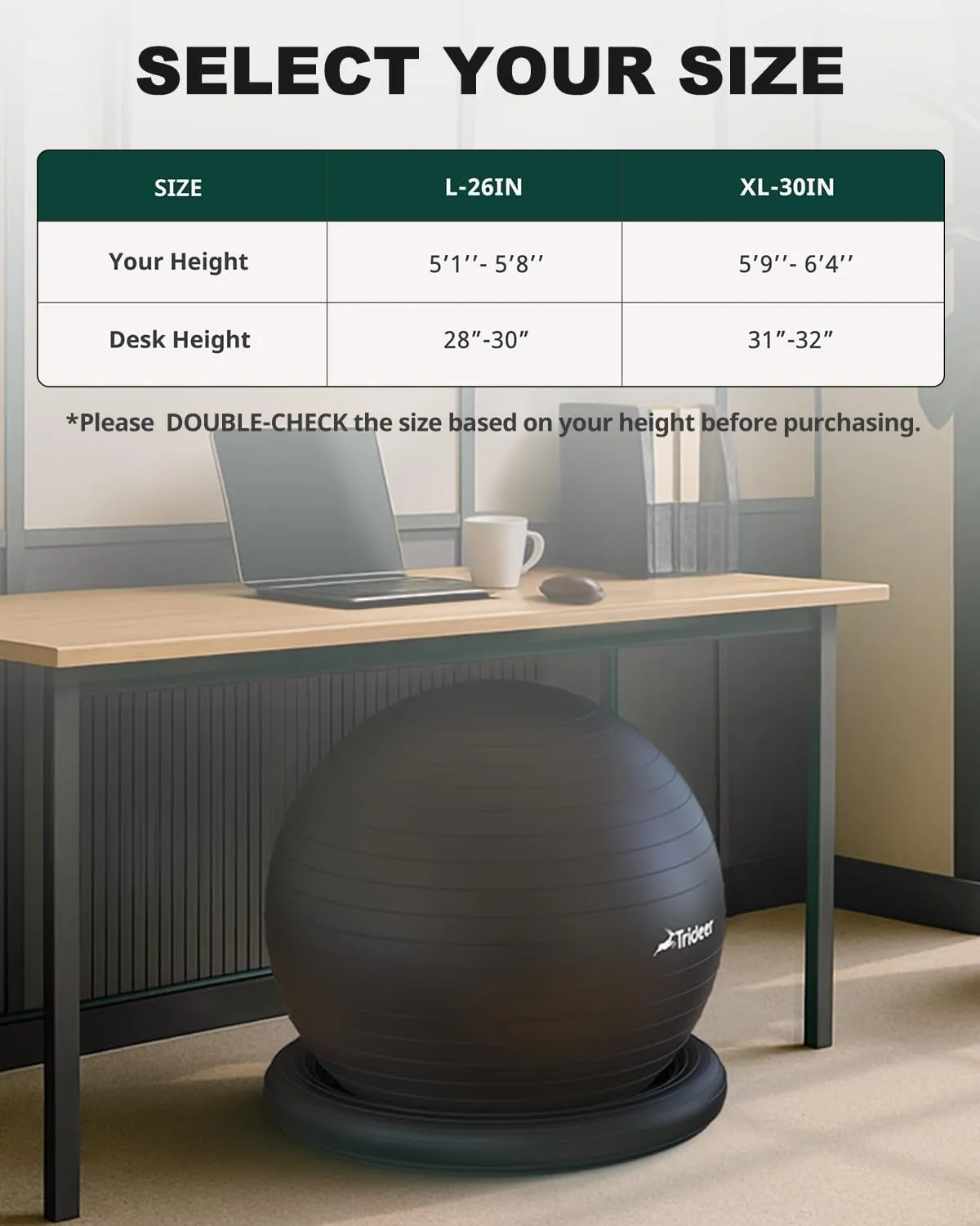 Trideer Yoga Ball Chair with Base - Stability & Fitness Ball Seat for Home Office, Pregnancy & Workout