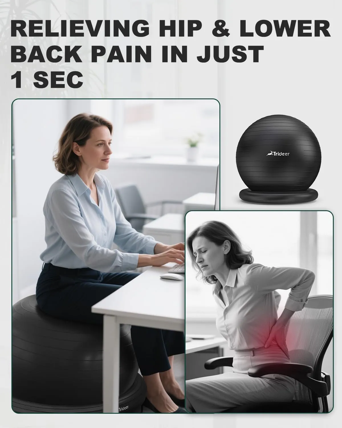 Trideer Yoga Ball Chair with Base - Stability & Fitness Ball Seat for Home Office, Pregnancy & Workout