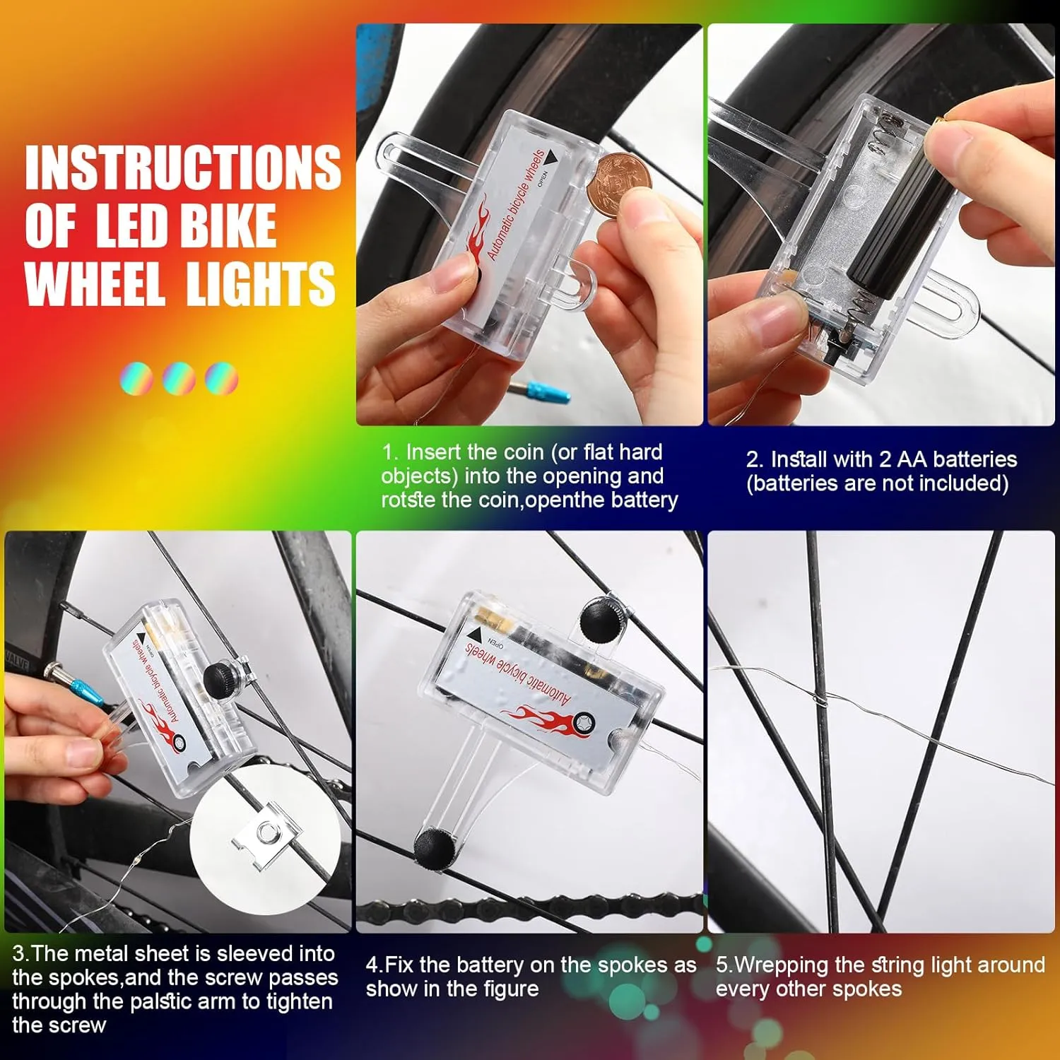 Woanger 3 Pcs LED Bike Lights for Night Riding Bicycle Frame and Wheel Lights Battery Powered Bike Accessories Gifts for Adults Riding at Night