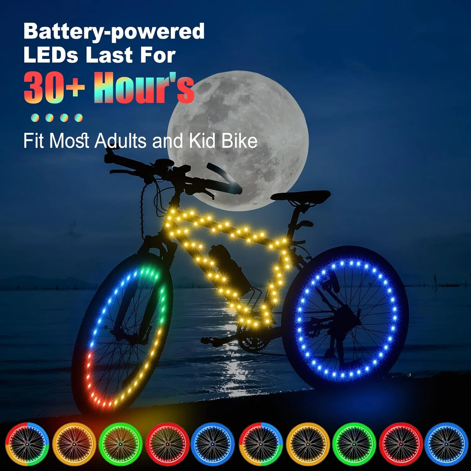 Woanger 3 Pcs LED Bike Lights for Night Riding Bicycle Frame and Wheel Lights Battery Powered Bike Accessories Gifts for Adults Riding at Night